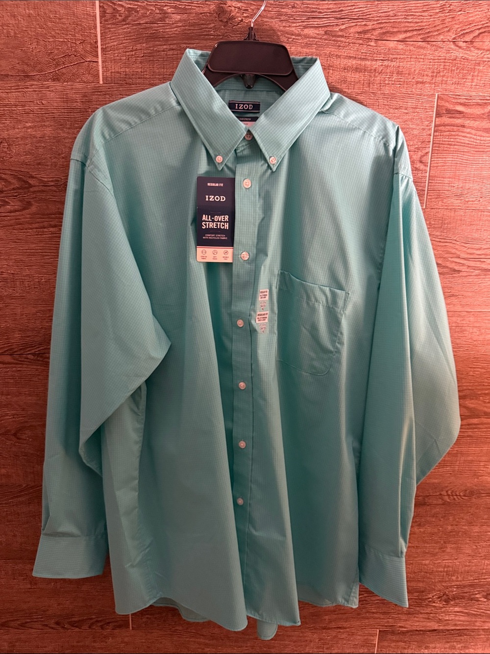 Izod Men’s Teal Long-Sleeve Button-Down Dress Shirt